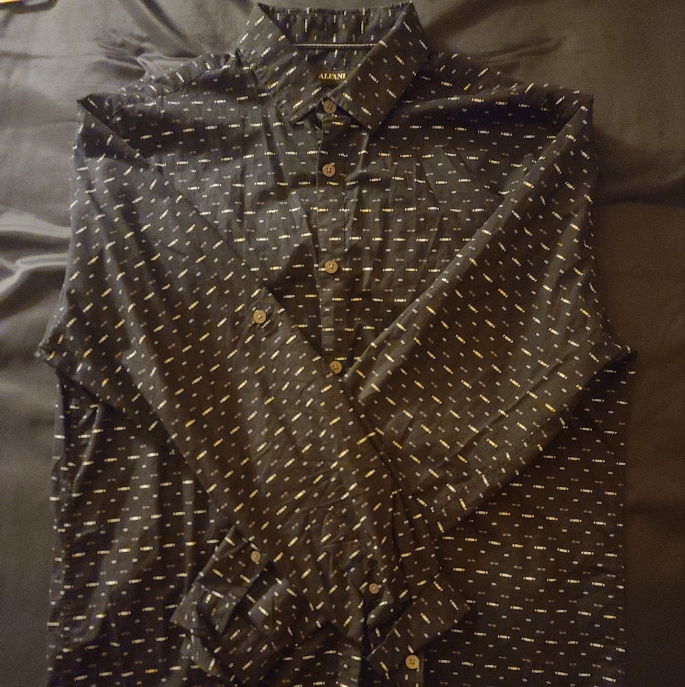 ALFANI Men's Casual Button Down Dress Shirt | Black | Long Sleeve | Medium